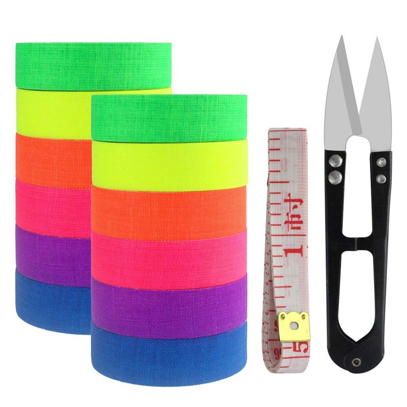 mifengda 12 Pack UV Blacklight Reactive 6 Color Fluorescent Tape Fluorescent Cloth Neon Gaffer Tape Reflective Adhesive Glow in The Dark Tapes, 0.59" x16.4ft Each Roll - Image 2